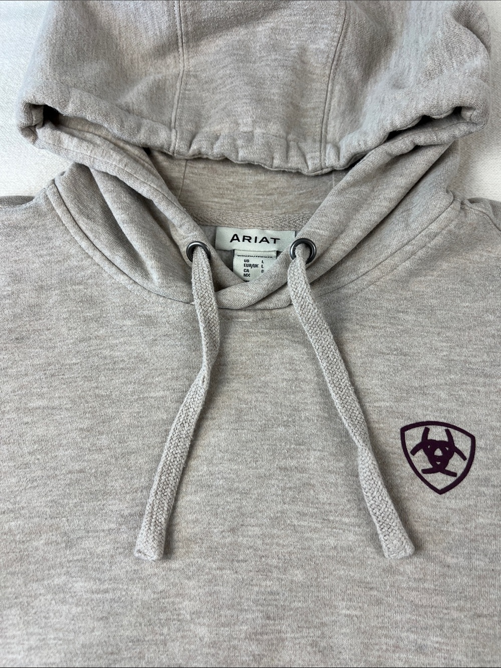 Ariat Women's Logo Hoodie in Oatmeal Heather/Purple - Picture 6 of 12
